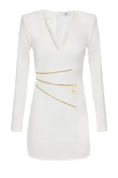 Bílé šaty s dlouhým rukávem a zipem