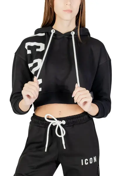 Černá crop mikina s kapucí ICON