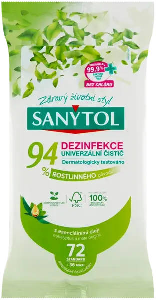 Sanytol dezinfekcia 94% rastlinný čistič utierky