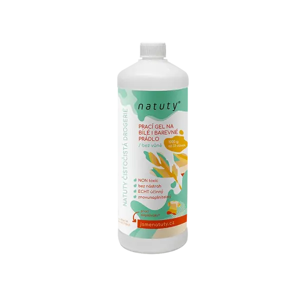 NATUTY Prací gel na bílé i barevné prádlo bez vůně 1 l