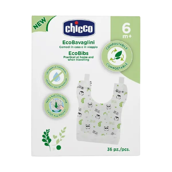 CHICCO Jednorázové kompostovatelné bryndáčky 36 ks