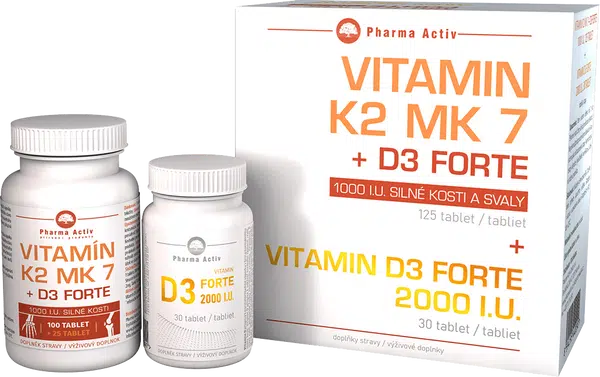 PHARMA ACTIV Vitamín K2 MK7+D3 Forte 125 tablet + Vitamin D3 Forte 2000 I.U. 30 tablet