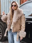 Dámská zimní kožená bunda s kožešinou