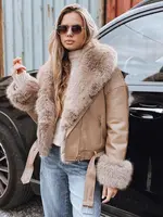 Dámská zimní kožená bunda s kožešinou