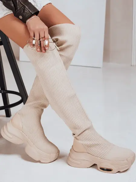 Dámské béžové holínky nad kolena