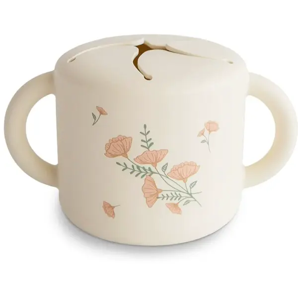 Mushie Baby Snack Cup hrnček na desiatu/olovrant Pink Flowers 1 ks