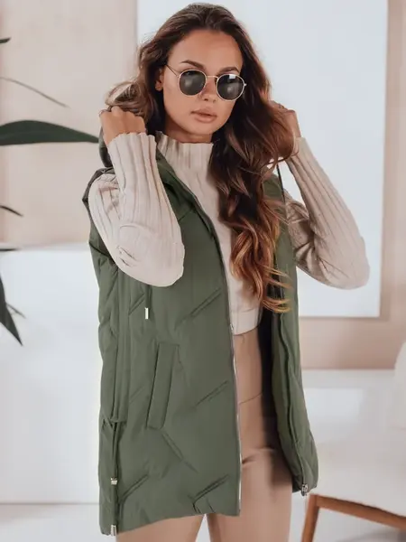 Dámská zelená vesta s kapucí