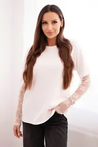 Kesi Włoski Dámská bavlněná blůza s krajkovými rukávy bílá