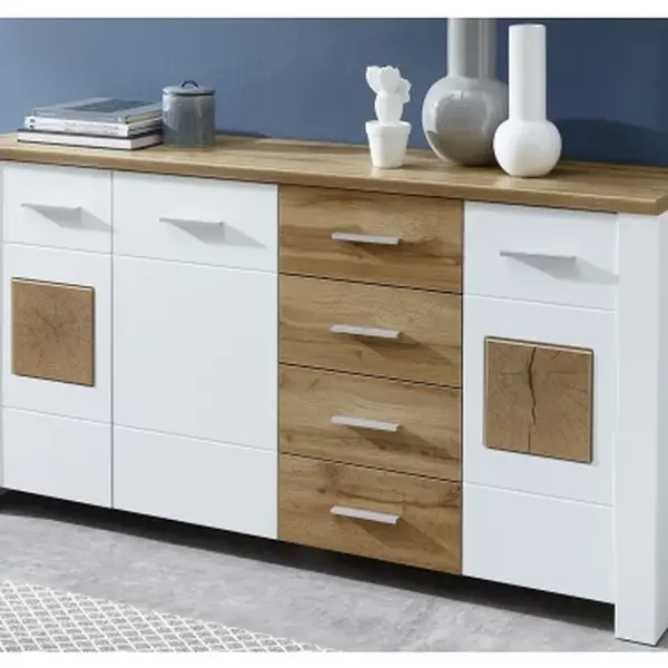 Široká komoda Materio, dub/bílá