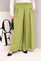 Kesi Włoski Dámske bavlnené nohavice Plus Size s širokou nohavicou a voľným strihom pistáciové