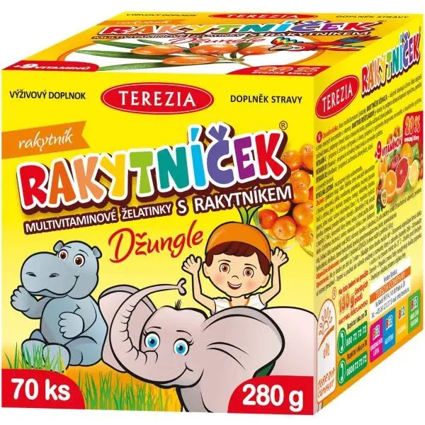 TEREZIA RAKYTNÍČEK MULTIVITAMINOVÉ ŽELATINKY S RAKYTNÍKEM DŽUNGLE 70 KS Dětské multivitaminy, , velikost