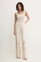 Plátěný overal Twinset béžová barva, cold shoulder, 251TP2163