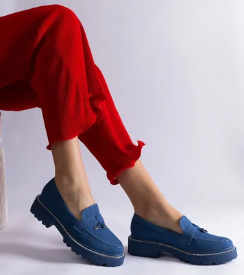 Gemre Henley blue moccasins embellished with rhinestones