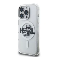 Zadní kryt Karl Lagerfeld IML Glitter Karl and Choupette Sketch MagSafe pro Apple iPhone 16 Pro Max, transparentní