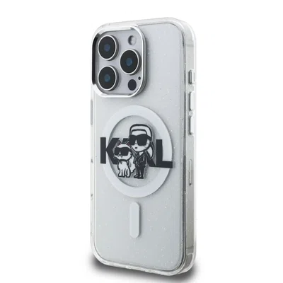 Zadní kryt Karl Lagerfeld IML Glitter Karl and Choupette Sketch MagSafe pro Apple iPhone 16 Pro Max, transparentní