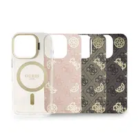 Zadní kryt Guess PC/TPU Electroplated Stand Camera Frame MagSafe s vyměnitelným pozadím pro Apple iPhone 16 Pro