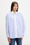 Bavlněná košile Guess Jeans dámská, modrá barva, relaxed, s klasickým límcem, W5RH94 WGZ11