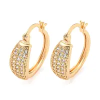Brass Micro Pave Clear Cubic Zirconia Hoop Earrings