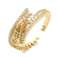 Brass Micro Pave Cubic Zirconia Cuff Rings