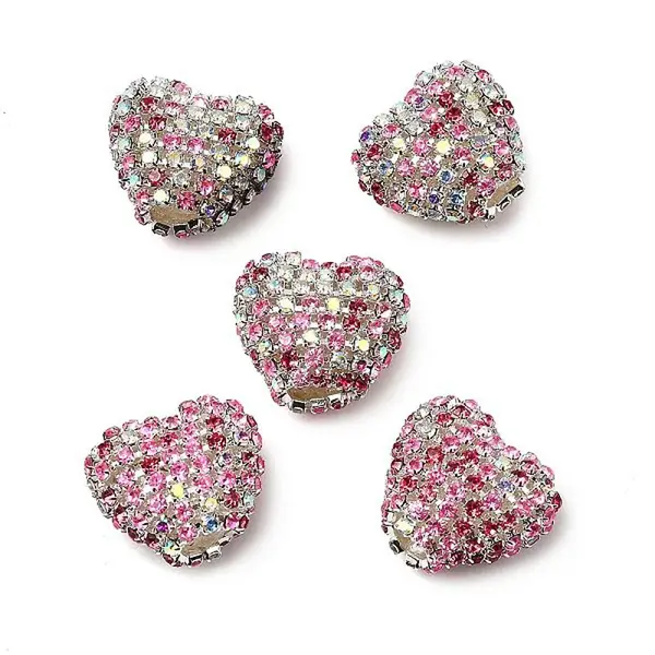 Sparkling Acrylic Heart Beads with Rhinestone Embellishment