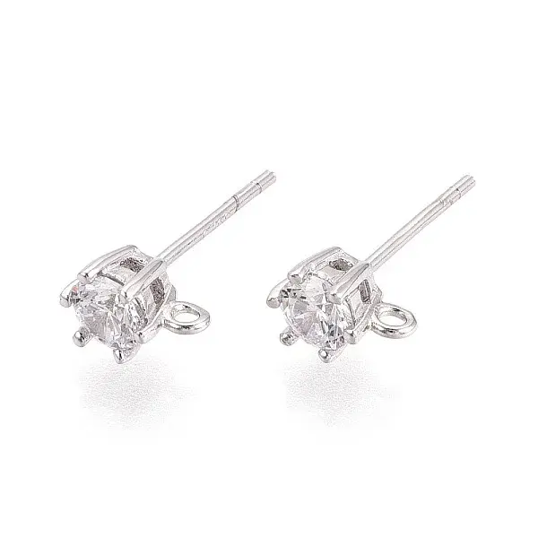 925 Sterling Silver Micro Pave Clear Cubic Zirconia Stud Earring Findings