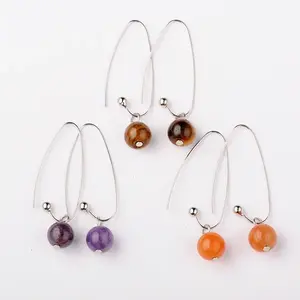 Natural Gemstone Round Bead Earrings