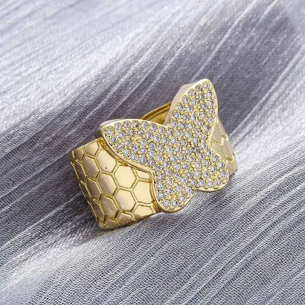 Brass Micro Pave Clear Cubic Zirconia Cuff Rings for Women