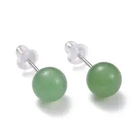 Crackle Round Green Aventurine Dainty Stud Earrings for Girl Women