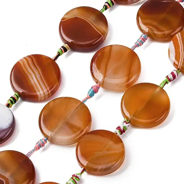 Natural Striped Agate/Banded Agate Coin Beads Strands