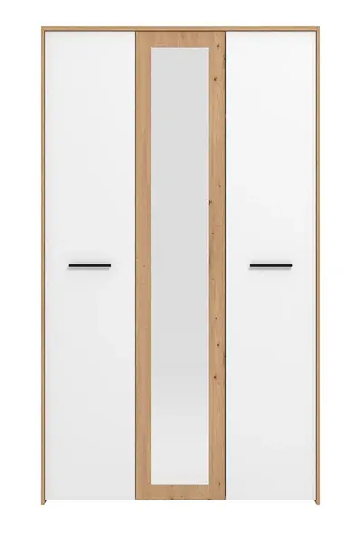 Třídveřová šatní skříň se zrcadlem geralt - bílá/dub artisan