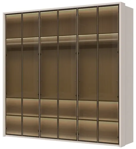 Šestidveřová prosklená šatní skříň s rámem baptiste - béžová