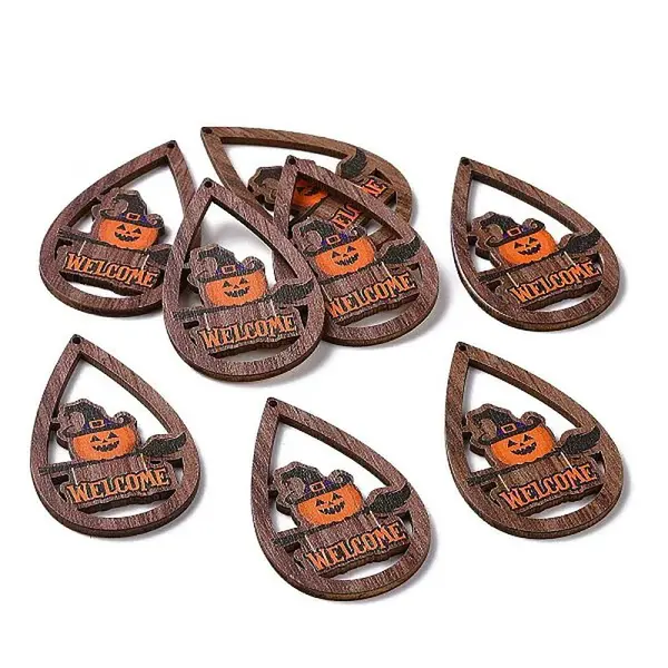 Halloween Theme Single Face Printed Aspen Wood Big Pendants