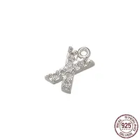 Real Platinum Plated Rhodium Plated 925 Sterling Silver Micro Pave Clear Cubic Zirconia Charms