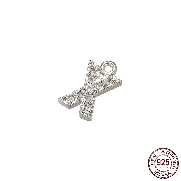 Real Platinum Plated Rhodium Plated 925 Sterling Silver Micro Pave Clear Cubic Zirconia Charms