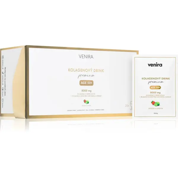 Venira Kolagénový drink 50+ prášok na prípravu nápoja pre krásne vlasy, pleť a nechty príchuť Strawberry-Lime 30 ks