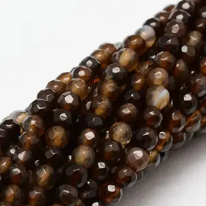 Faceted Natural Agate Round Beads Strands
