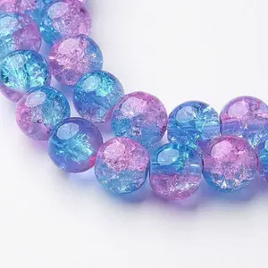 31-32 inch  pinkt/ blue Crackle Glass Beads