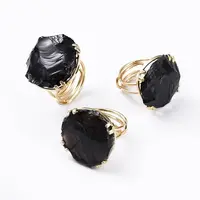 Adjustable Natural Rough Raw Obsidian Finger Rings