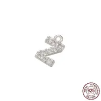 Real Platinum Plated Rhodium Plated 925 Sterling Silver Micro Pave Clear Cubic Zirconia Charms