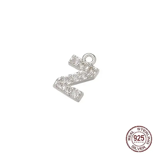 Real Platinum Plated Rhodium Plated 925 Sterling Silver Micro Pave Clear Cubic Zirconia Charms