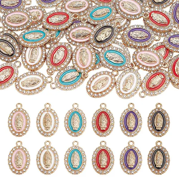 60Pcs 6 Colors Alloy Rhinestone Pendants