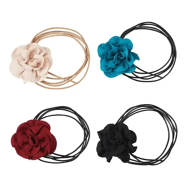 4Pcs 4 Colors Cloth Flower Collar Choker Necklace for Women Bride Wedding Party