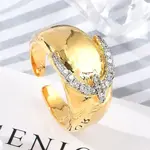 Brass Micro Pave Clear Cubic Zirconia Open Cuff Rings for Women