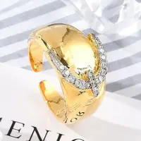 Brass Micro Pave Clear Cubic Zirconia Open Cuff Rings for Women