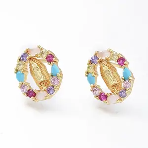 Brass Micro Pave Cubic Zirconia Ear Studs