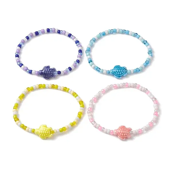 Sea Turtle Porcelain Bead Stretch Bracelets