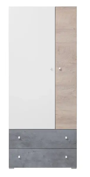 Šatní skříň omega - bílá/dub/beton