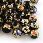 Mixed Flower Picture Printed Glass Round Beads