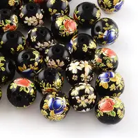 Mixed Flower Picture Printed Glass Round Beads