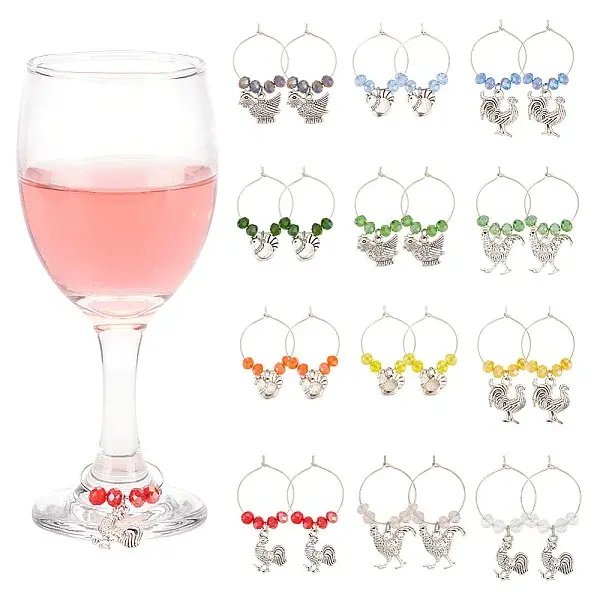 24Pcs 6 Styles Alloy Wine Glass Charms
